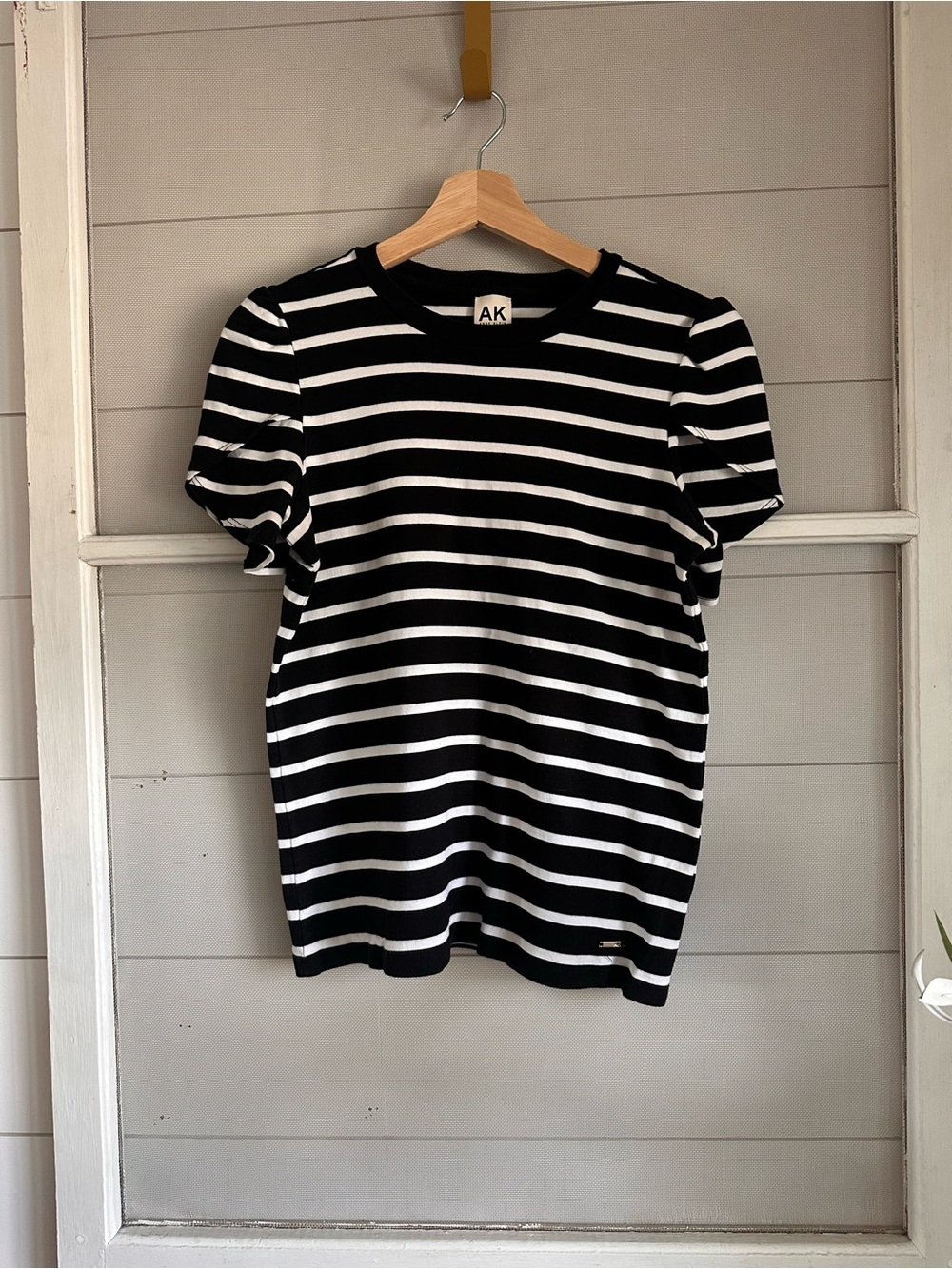 Anne Klein Black and White Striped Short Sleeve Tee